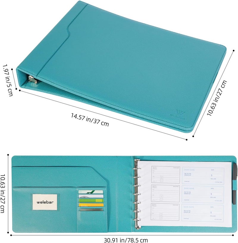 welebar 7-Ring Business Check Binder for 9 x 13 Sheets, 600 Checks Capacity PU Leather Portfolio with Storage Organizer & Zippered Pouch for 3-on-a-Page Business Checks - Image 2